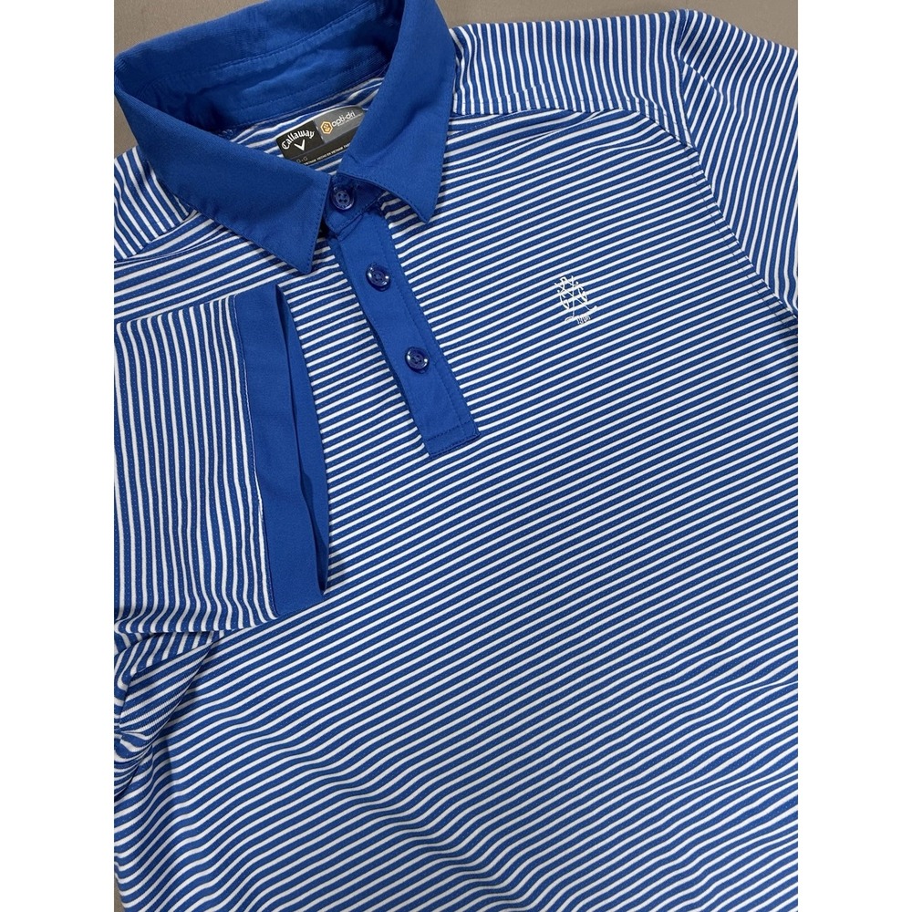 Callaway Shirt Golf Polo Men's Large Opti Dri Blue White Striped Short Sleeve